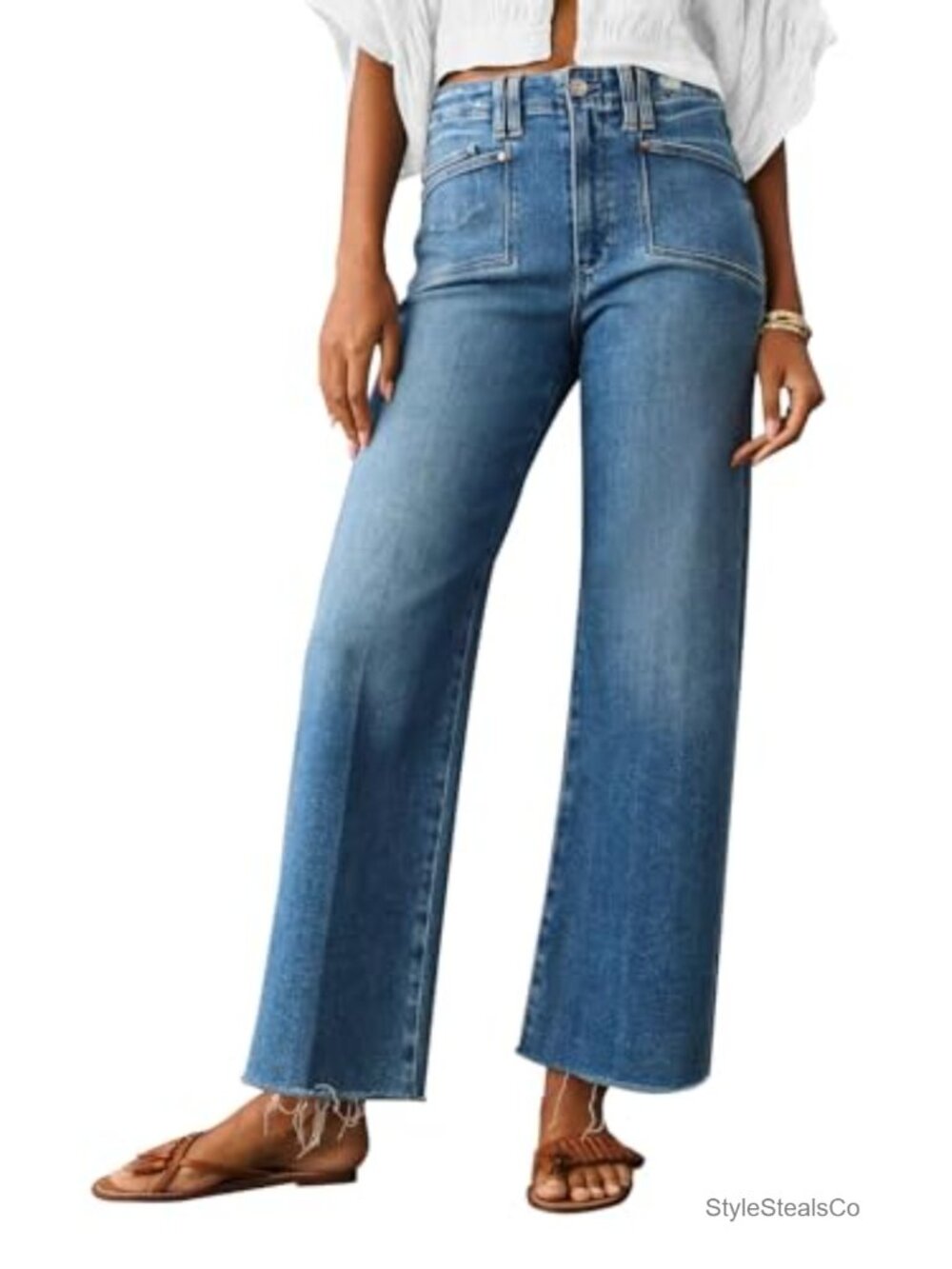 Wide Leg High Waist Boyfriend Straight Stretchy Denim Jeans